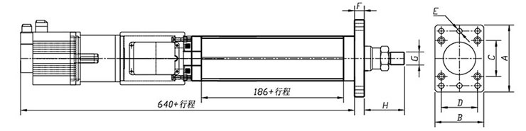 3噸直聯(lián)式電動缸安裝外觀尺寸圖 3噸直聯(lián)式電動缸安裝外觀尺寸圖